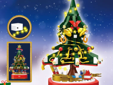 Verlichte muziek doos kerstboom.