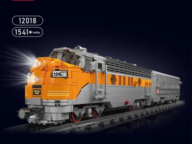 mould king 12018 - trein - speelgoed - 14+ - oranje- 1541 stuks - 70x6.6x10.6 cm